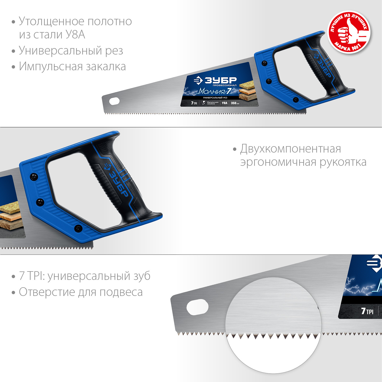 ЗУБР 7 TPI, 350 мм, ножовка универсальная (пила) МОЛНИЯ 7 1537-35_z02 Профессионал купить по цене 810 ₽ в интернет магазине ТЕХСАД