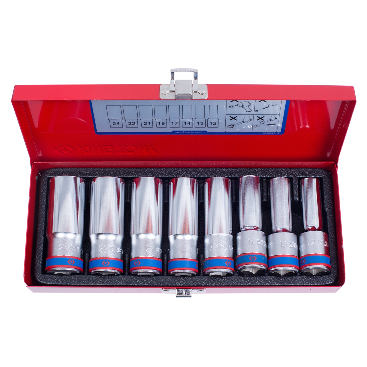 Набор глубоких торцевых головок 1/2'', шестигранные, 12-24 мм, 8 предметов KING TONY 4308MR05 купить по цене 4 040 ₽ в интернет магазине ТЕХСАД