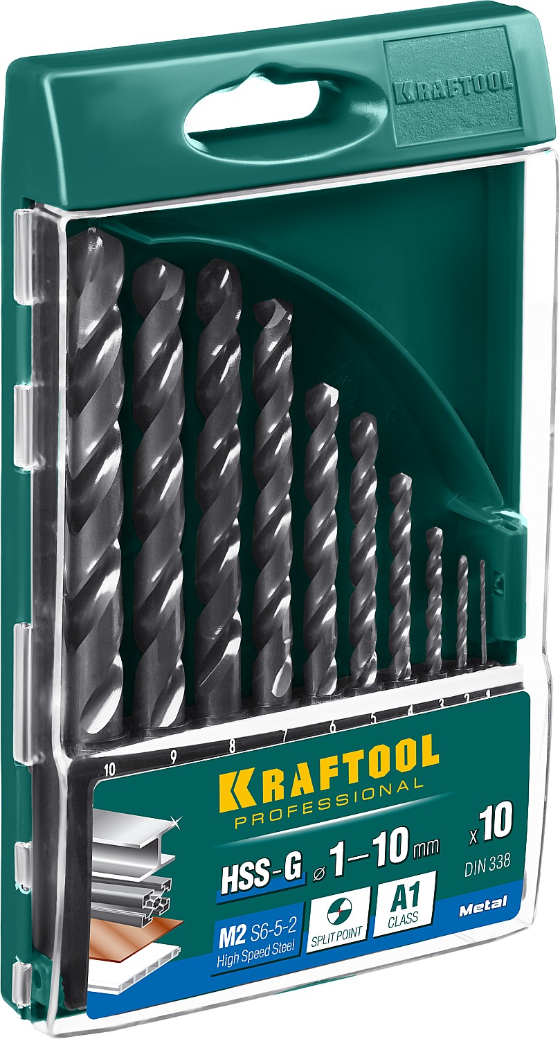 KRAFTOOL 10 шт. (Ø 1-10 мм), класс A, HSS-G, сталь М2(S6-5-2), набор сверл по металлу 29651-H10 купить по цене 2 190 ₽ в интернет магазине ТЕХСАД