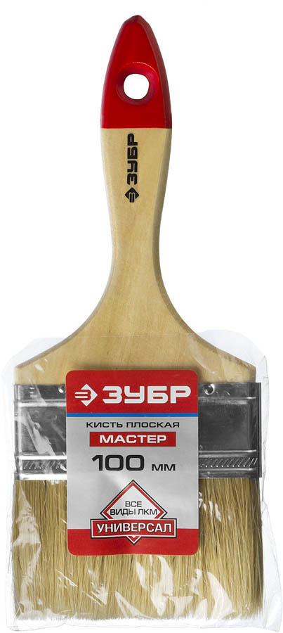 ЗУБР 100 мм, 4'', щетина натуральная светлая, кисть малярная плоская 4-01003-100 Мастер купить по цене 214 ₽ в интернет магазине ТЕХСАД