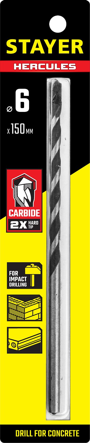 STAYER 6 x 150  мм, сверло по бетону HERCULES 2915-150-06_z01 PROFESSIONAL купить по цене 116 ₽ в интернет магазине ТЕХСАД
