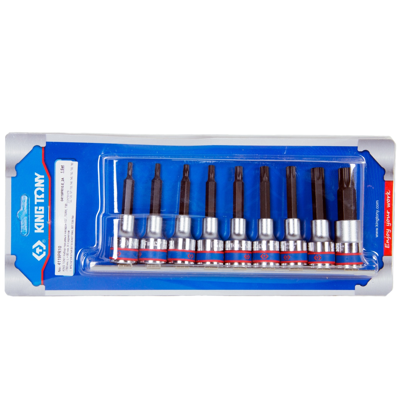 Набор торцевых насадок 1/2'', Torx, Т20-Т60 мм, L = 80 мм, 9 предметов KING TONY 4119PR10 купить по цене 3 520 ₽ в интернет магазине ТЕХСАД
