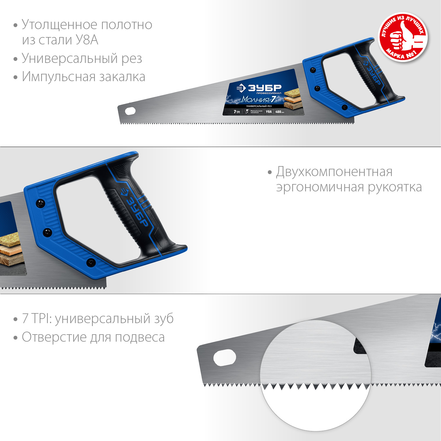 ЗУБР 7 TPI, 400 мм, ножовка универсальная (пила) МОЛНИЯ 7 1537-40_z02 Профессионал купить по цене 870 ₽ в интернет магазине ТЕХСАД