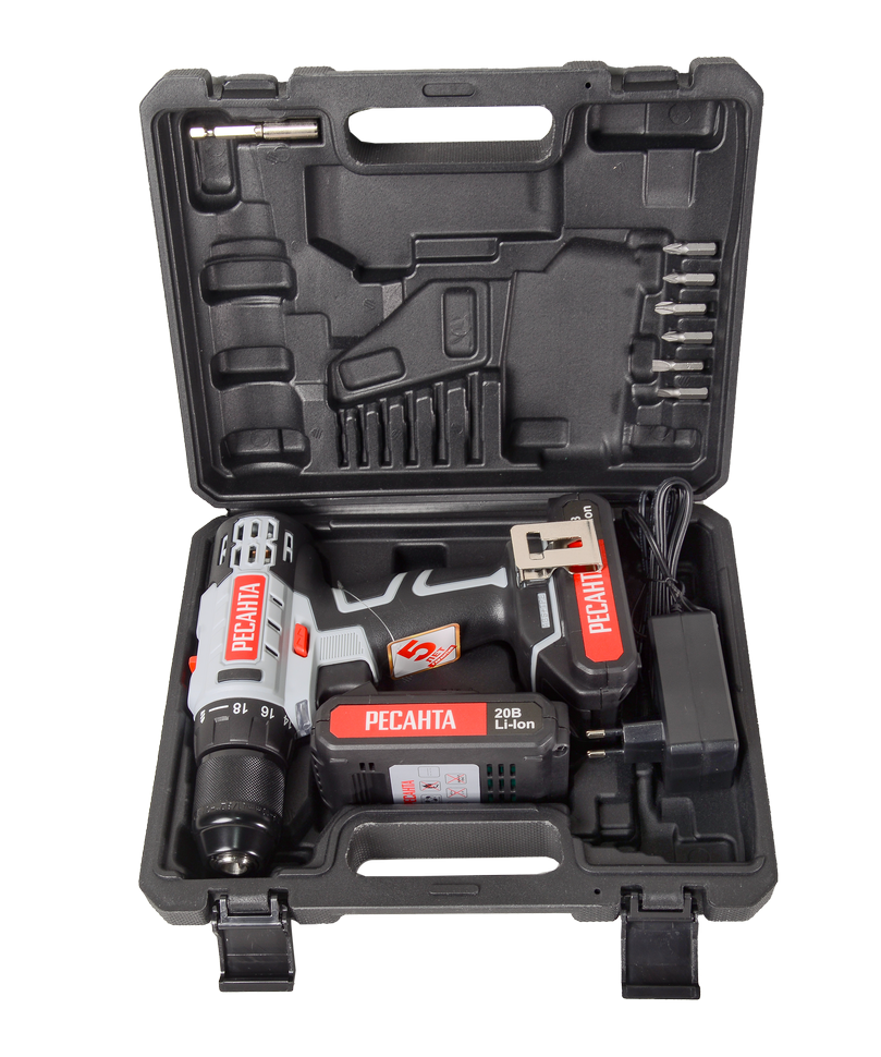 Дрель-шуруповерт аккумуляторная Ресанта ДА-20-2ЛК (2,0 А/ч) купить по цене 8&nbsp;290 ₽ в интернет магазине ТЕХСАД