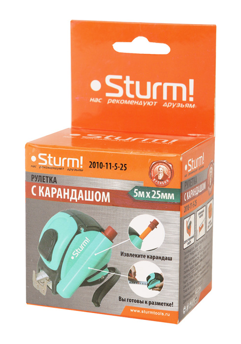 Рулетка Sturm! 2010-11-5-25 со встроенным карандашом купить по цене 450 ₽ в интернет магазине ТЕХСАД