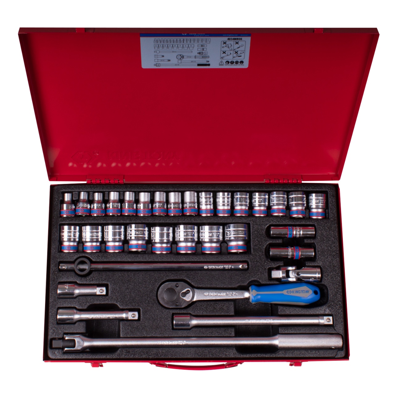 Набор торцевых головок с принадлежностями 1/2'', двенадцатигранные, 8-32 мм, 33 предмета KING TONY 4034MR06 купить по цене 18 300 ₽ в интернет магазине ТЕХСАД