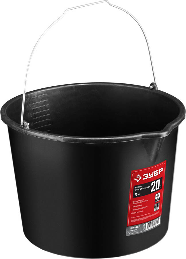 ЗУБР 20 л, пластмассовое, ведро строительное с носиком 06093-20_z02 купить по цене 203 ₽ в интернет магазине ТЕХСАД