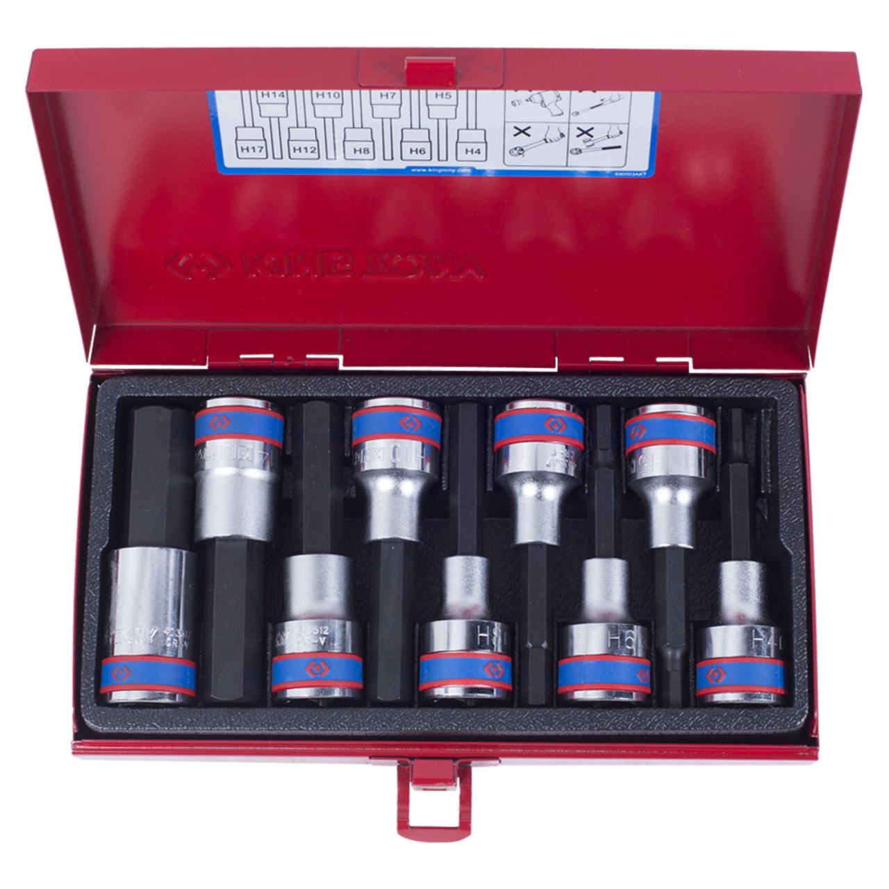 Набор торцевых насадок 1/2'', Hex, 4-17 мм, L = 80 мм, 9 предметов KING TONY 4120PR купить по цене 4 190 ₽ в интернет магазине ТЕХСАД