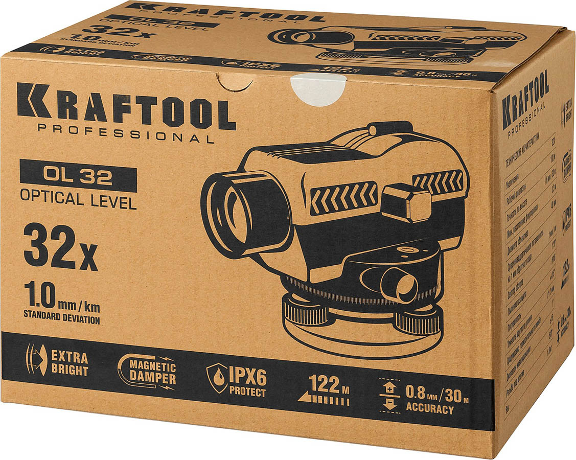 KRAFTOOL 122 м, увеличение 32Х, оптический нивелир OL-32 34520 купить по цене 20 640 ₽ в интернет магазине ТЕХСАД