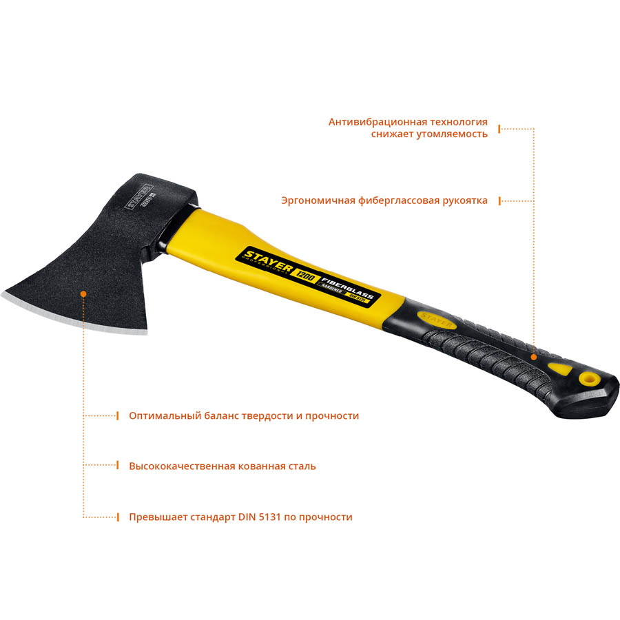 STAYER 1200 г., топор с двухкомпонентной фиберглассовой рукояткой 410 ммs 2062-12_z01 купить по цене 964 ₽ в интернет магазине ТЕХСАД