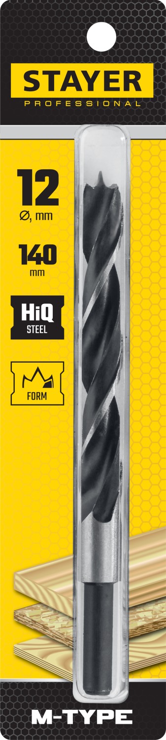 STAYER d=12 х 140/85 мм, М-образная заточка, сталь HCS, спиральное сверло по дереву ''M-type'' 2942-140-12_z02 купить по цене 125 ₽ в интернет магазине ТЕХСАД