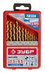 ЗУБР 13 шт. (Ø 1,5-6,5 мм) ТИТАН, Р6М5, класс А, набор сверл по металлу 29615-H13 купить по цене 1 080 ₽ в интернет магазине ТЕХСАД