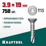 KRAFTOOL 19 х 3.9 мм, 750 шт., нержавеющие саморезы НС-П с потайной головкой 300932-39-019 купить по цене 3 850 ₽ в интернет магазине ТЕХСАД
