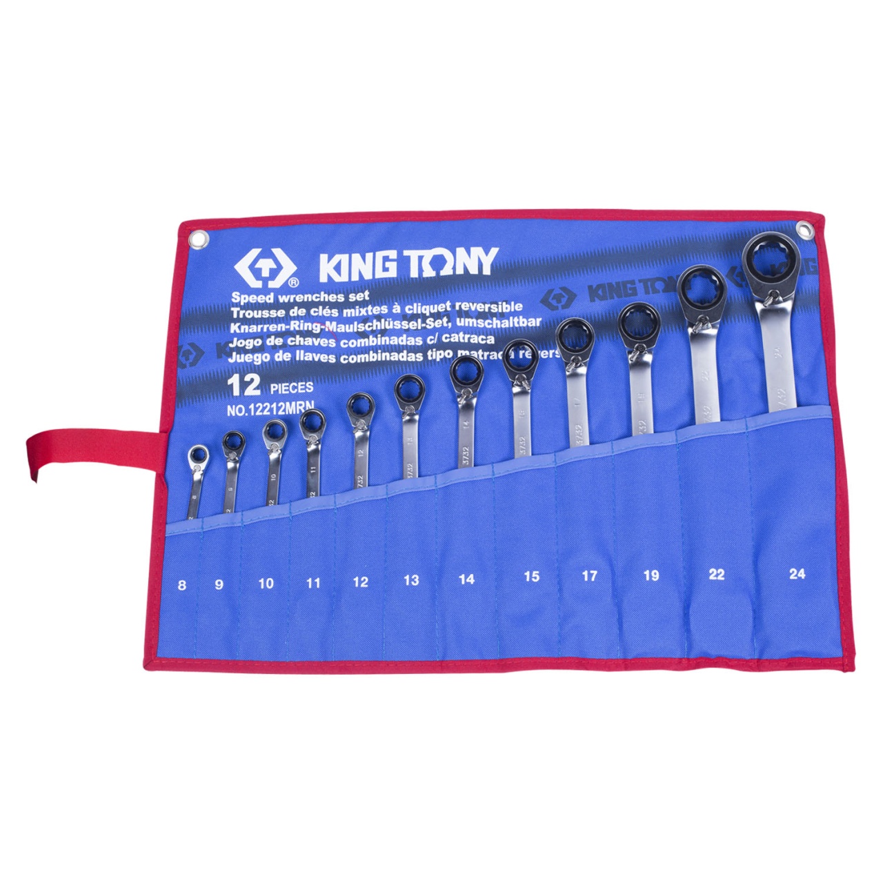 Набор комбинированных трещоточных ключей, 8-24 мм, чехол из теторона, 12 предметов KING TONY 12212MRN купить по цене 19 550 ₽ в интернет магазине ТЕХСАД