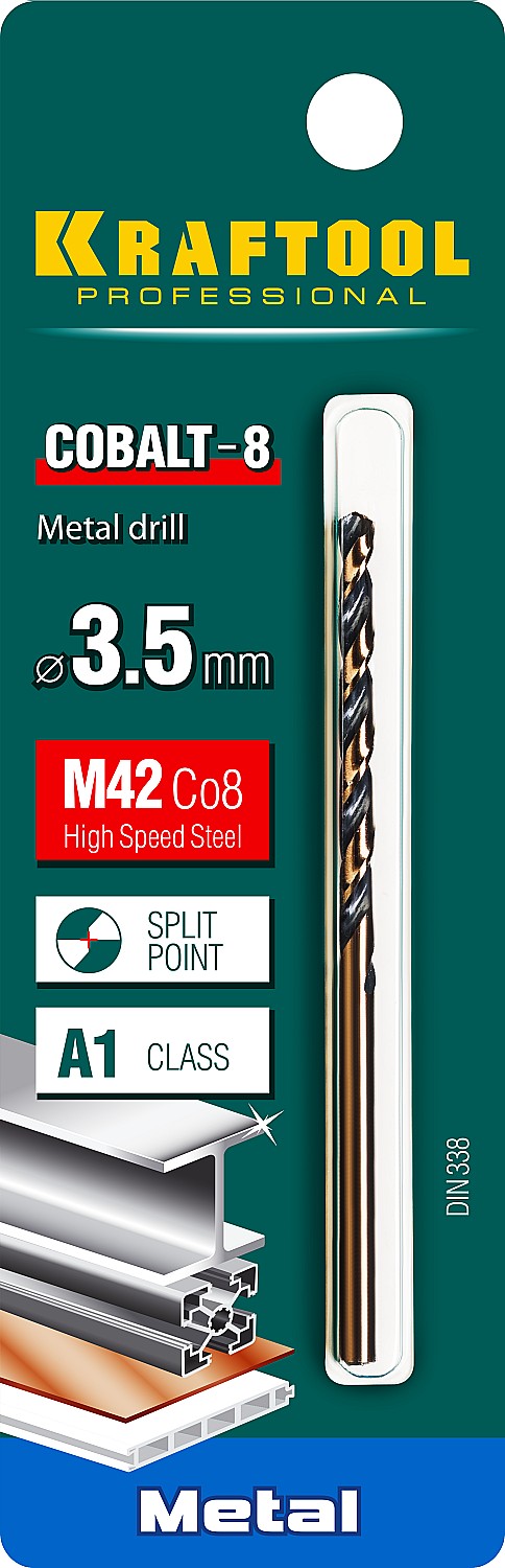 KRAFTOOL Ø 3.5 х 70 мм, HSS-Co (8%), класс A, сверло по металлу 29656-3.5 Pro купить по цене 154 ₽ в интернет магазине ТЕХСАД