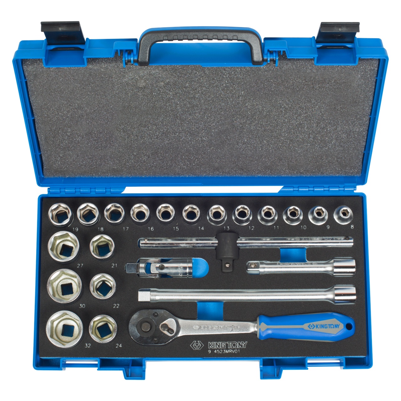Набор торцевых головок с принадлежностями 1/2'', шестигранные, 8-32 мм, 23 предмета KING TONY 4523MRV01 купить по цене 12 950 ₽ в интернет магазине ТЕХСАД