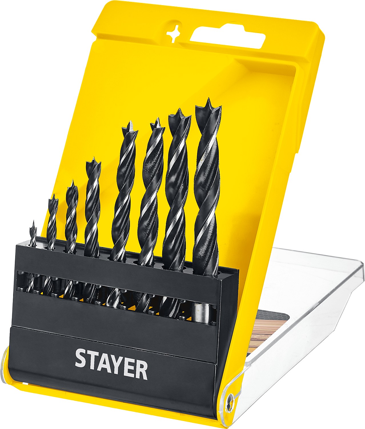 STAYER 8 шт., Ø 3-4-5-6-7-8-9-10 мм, набор спиральных сверл по дереву ''M-type'' 2942-H8_z02 Professional купить по цене 480 ₽ в интернет магазине ТЕХСАД