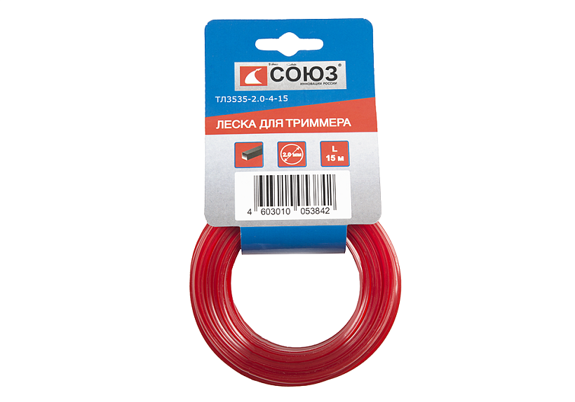 Леска для триммера, d=2.0 мм, l=15 м, КВАДРАТ, СОЮЗ ТЛ3535-2.0-4-15 купить по цене 60 ₽ в интернет магазине ТЕХСАД