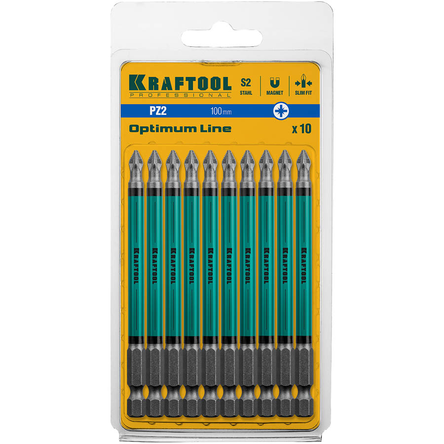 KRAFTOOL PZ2, 100 мм, 10 шт., Cr-Mo сталь, набор бит Optimum Line 26124-2-100-10 купить по цене 770 ₽ в интернет магазине ТЕХСАД