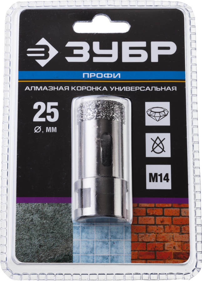 ЗУБР  25 мм, ВВС, М14, алмазная, коронка универсальная 29865-25 Профессионал купить по цене 1 500 ₽ в интернет магазине ТЕХСАД