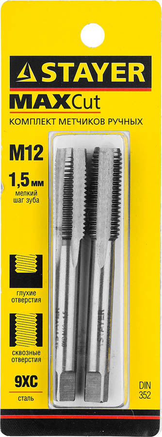 STAYER M12 х 1.5 мм, 2 шт., комплект метчиков MaxCut 28025-12-1.5-H2 купить по цене 334 ₽ в интернет магазине ТЕХСАД