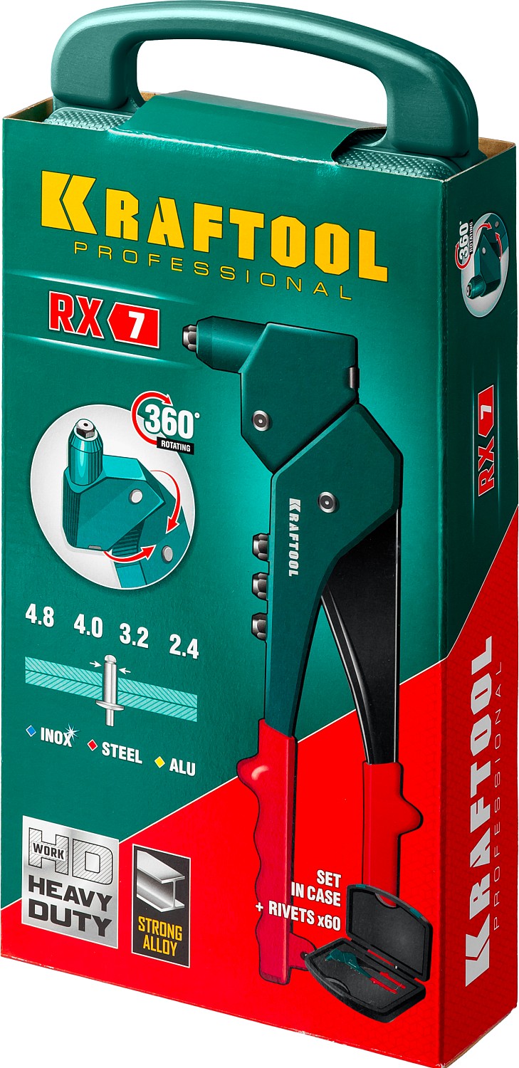 KRAFTOOL заклепки 2.4-4.8 мм - алюминий и сталь, 2.4-4.0 мм - нерж. сталь, в боксе, с набором заклепочник 31176-H6_z01 купить по цене 3&nbsp;340 ₽ в интернет магазине ТЕХСАД
