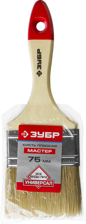 ЗУБР 75 мм, 3'', щетина натуральная светлая, кисть малярная плоская 4-01003-075 Мастер купить по цене 169 ₽ в интернет магазине ТЕХСАД