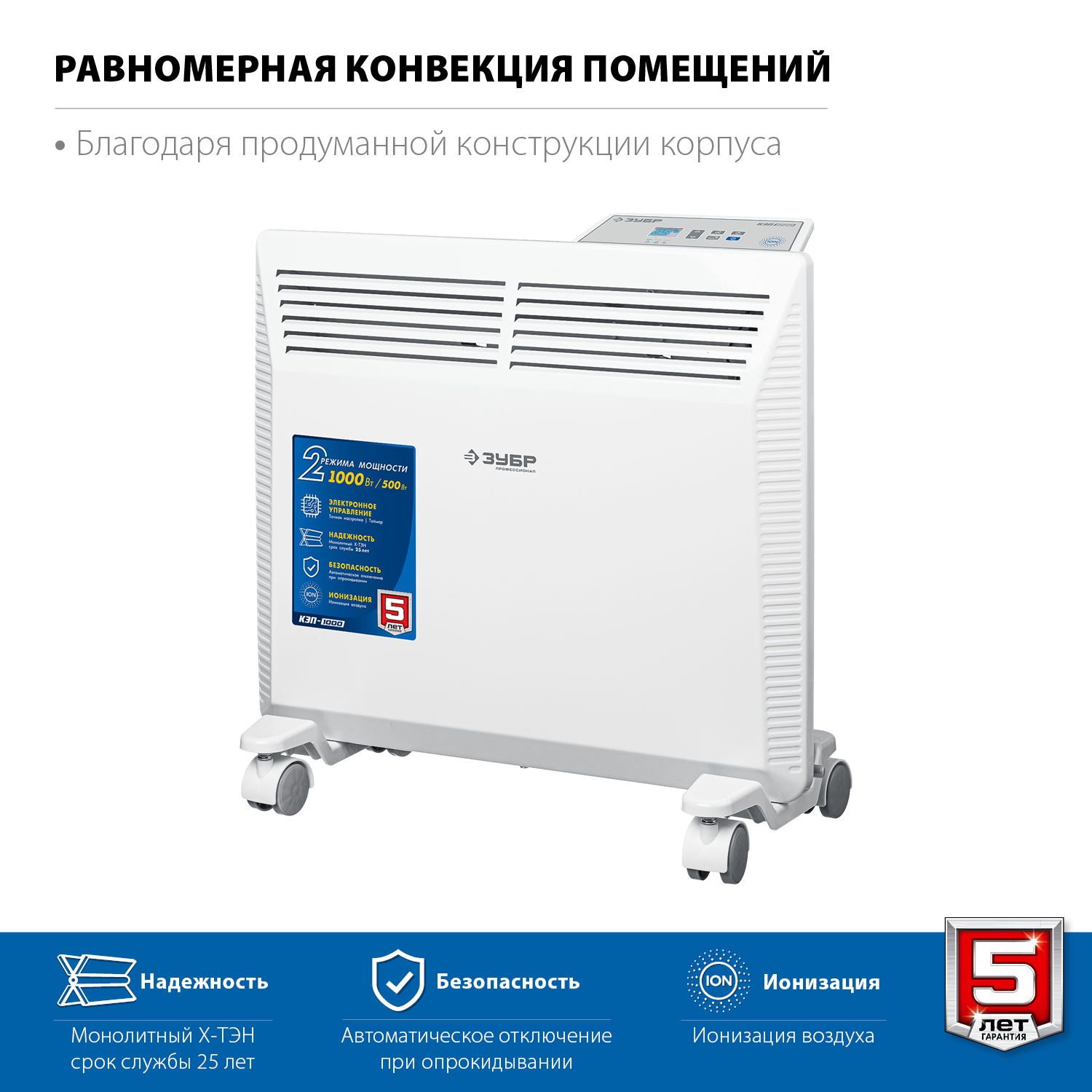 ЗУБР 1 кВт 460х400х93 мм, электрический конвектор КЭП-1000 Профессионал купить по цене 5 640 ₽ в интернет магазине ТЕХСАД