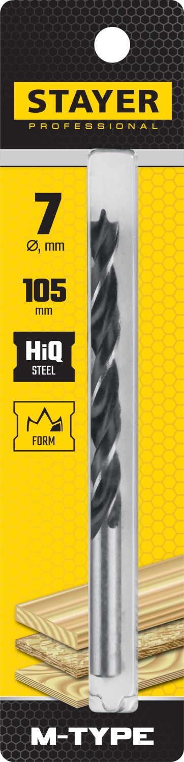 STAYER d=7 х 105/75 мм, М-образная заточка, сталь HCS, спиральное сверло по дереву ''M-type'' 2942-105-07_z02 купить по цене 68 ₽ в интернет магазине ТЕХСАД
