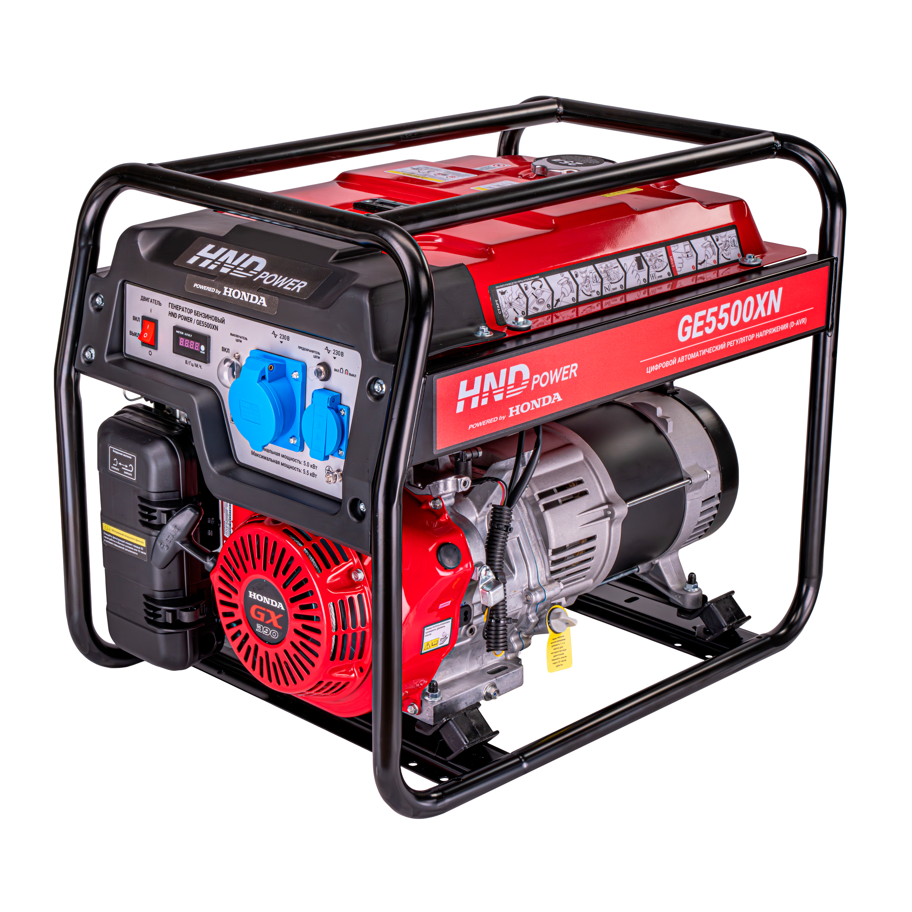 Бензиновый генератор HND GE5500XN (с двигателем Honda, 5,5 кВт) купить по цене 89&nbsp;900 ₽ в интернет магазине ТЕХСАД