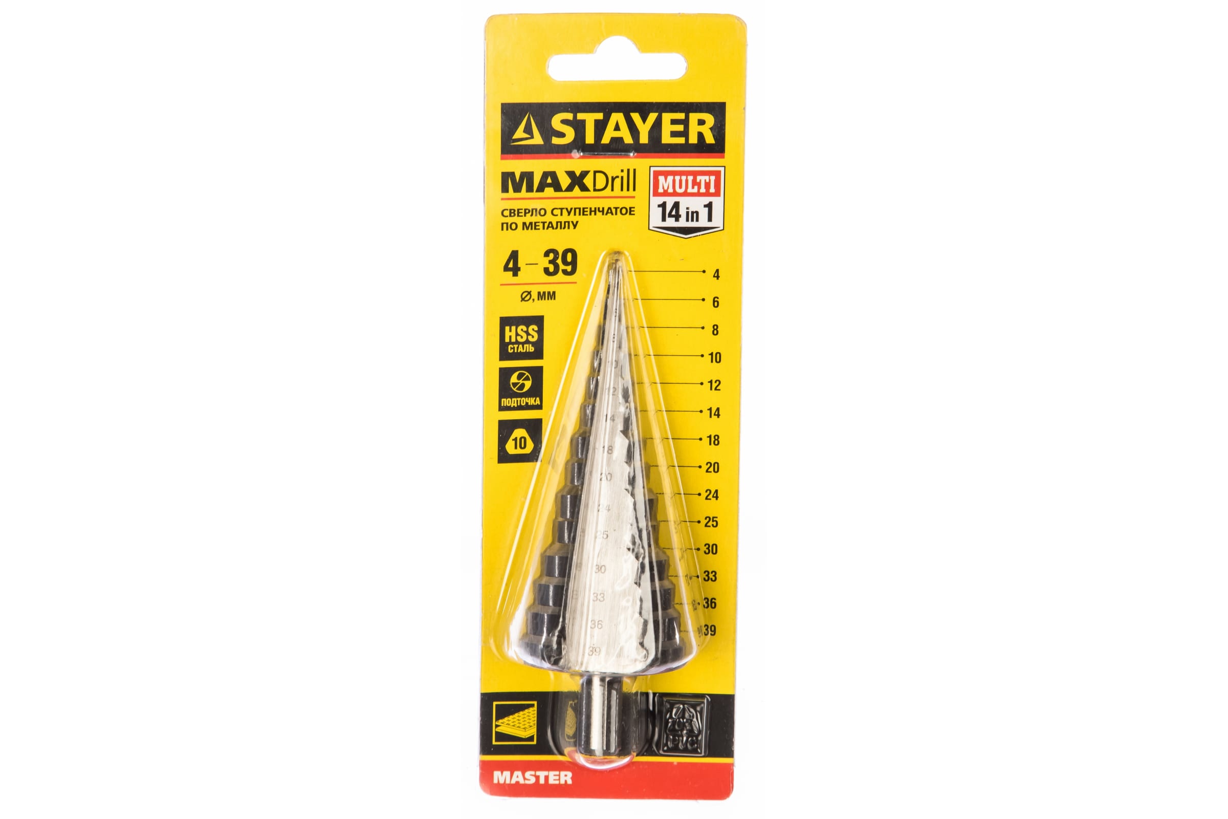 STAYER  4-39 мм, 14 ступеней, HSS, сверло ступенчатое 29660-4-39-14 купить по цене 2&nbsp;440 ₽ в интернет магазине ТЕХСАД