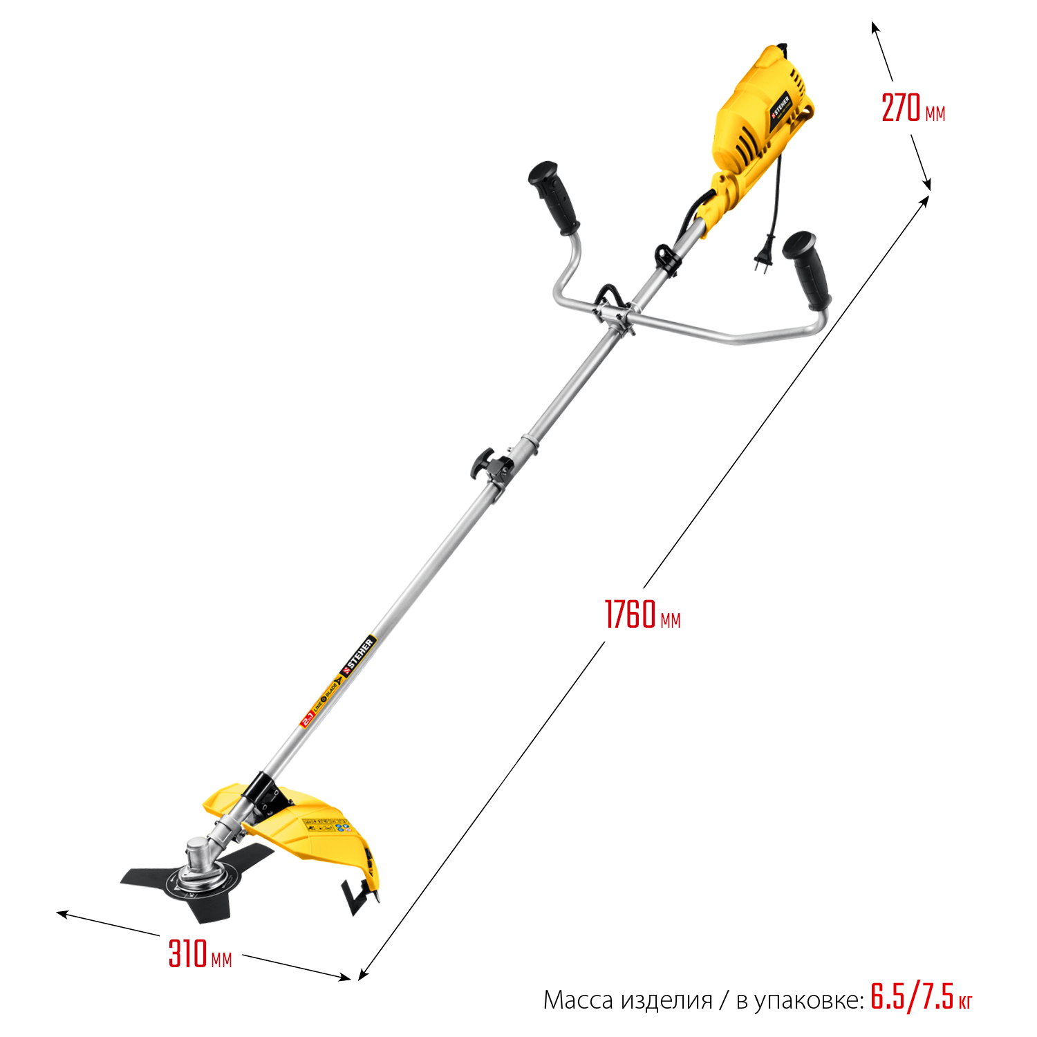 STEHER 1700 Вт, диаметр скашивания 42/25 см, коса сетевая с рем. редуктором SEB-42-1700 купить по цене 10&nbsp;880 ₽ в интернет магазине ТЕХСАД