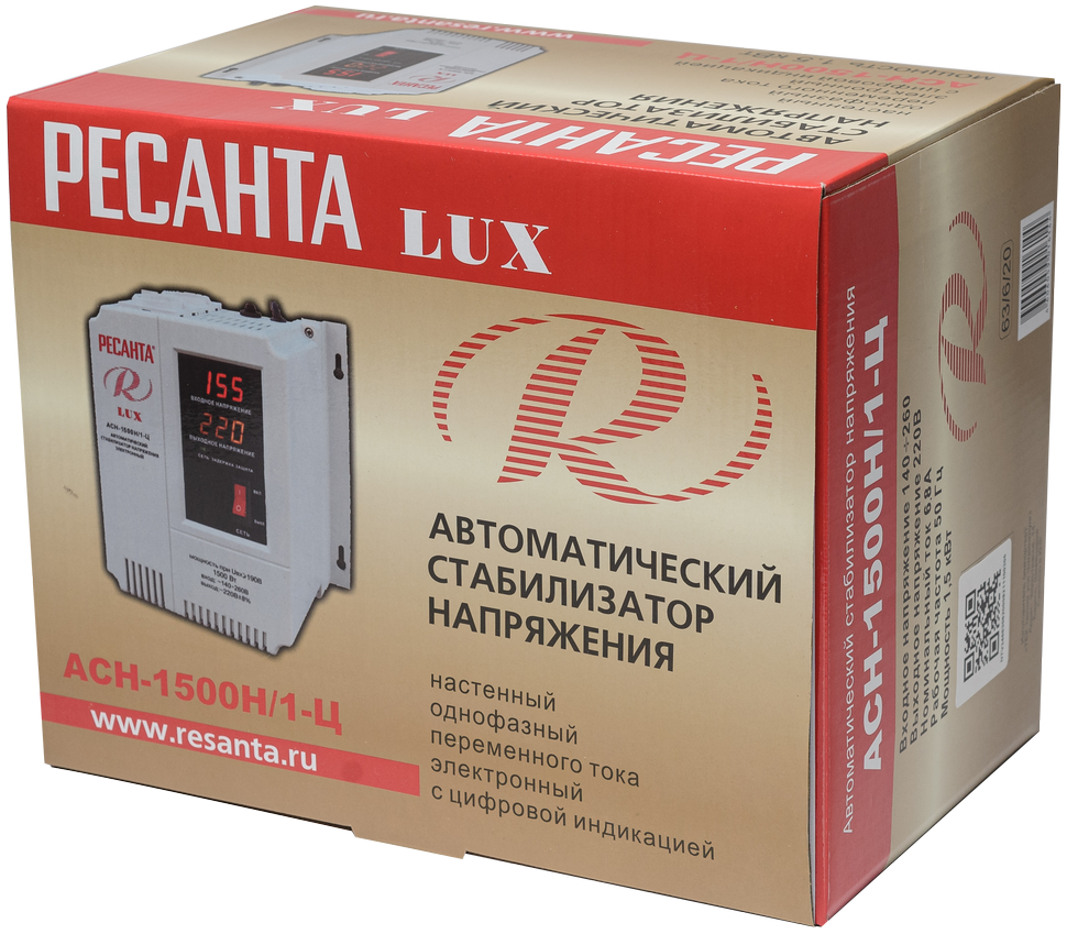 Стабилизатор напряжения серии LUX РЕСАНТА АСН-1500Н/1-Ц купить по цене 5&nbsp;590 ₽ в интернет магазине ТЕХСАД