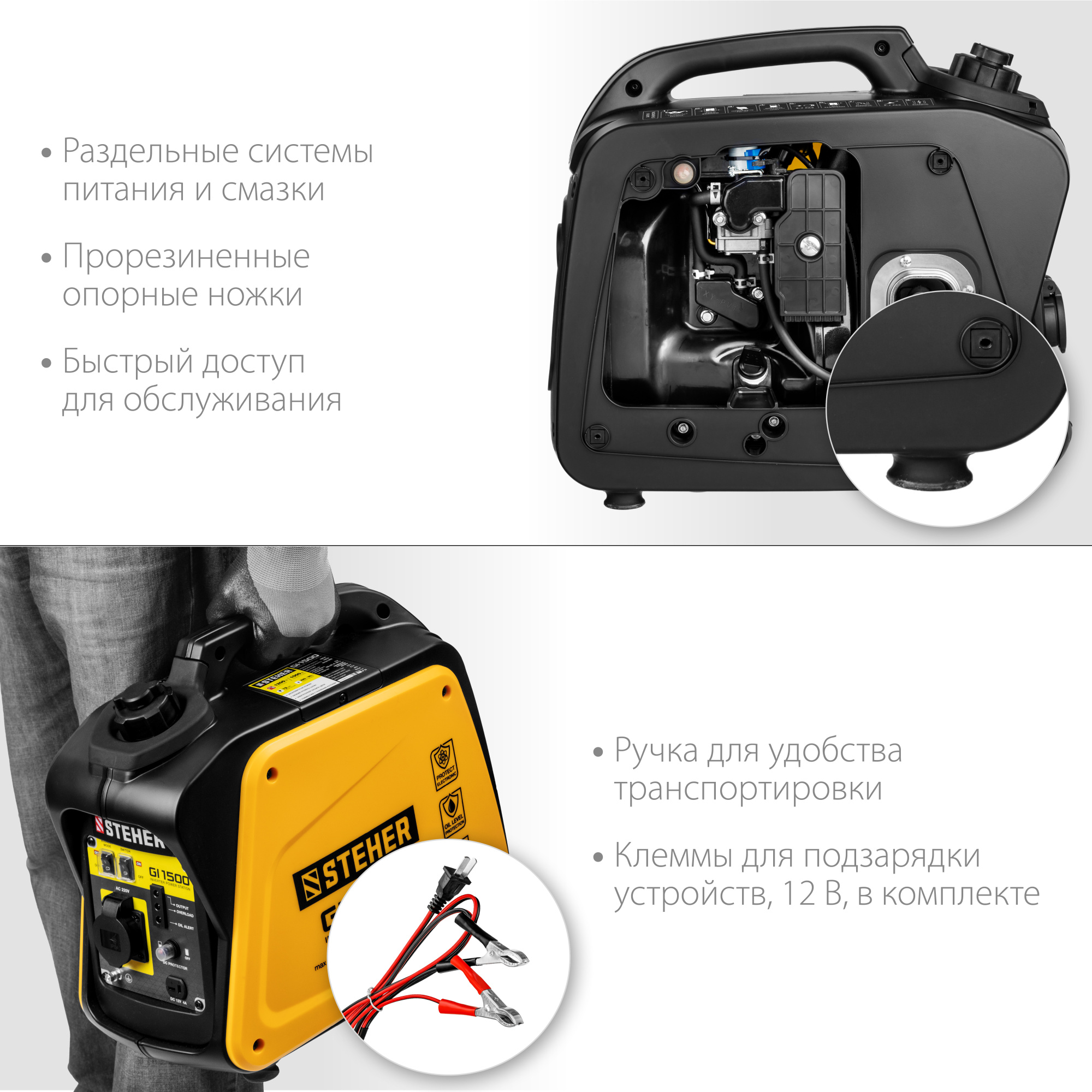 STEHER 1/1,2 кВт, однофазный, синхронный, инверторный, генератор бензиновый GI-1500 купить по цене 36 480 ₽ в интернет магазине ТЕХСАД